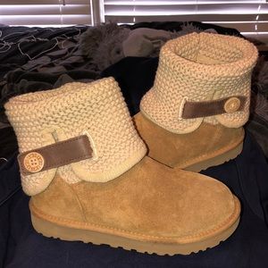 Chestnut Ugg Shaina Suede Sheepskin Boots Knit